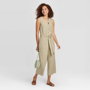 NWOT A New Day Linen Blend Khaki Jumpsuit